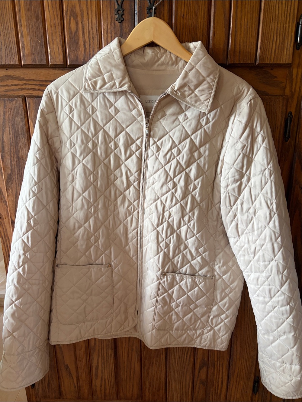 Liz Claiborne Light Cream Quilted Zip Jacket Size L